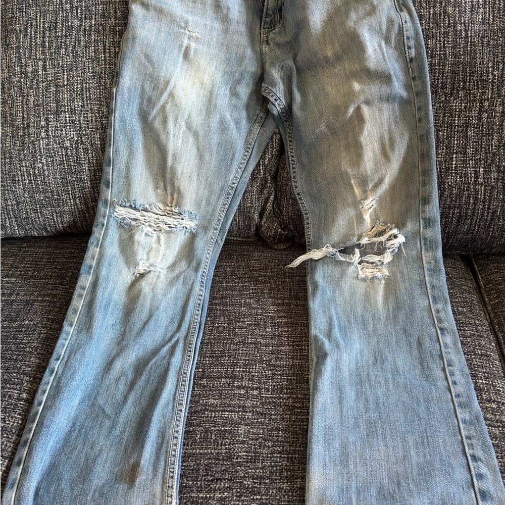Wrangler 20X Classic Blue Bootcut Jeans with Authentic Distressing